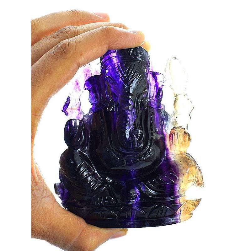 gemsmore:Multicolor Fluorite Gemstone Carved Lord Ganesha Idol Statute