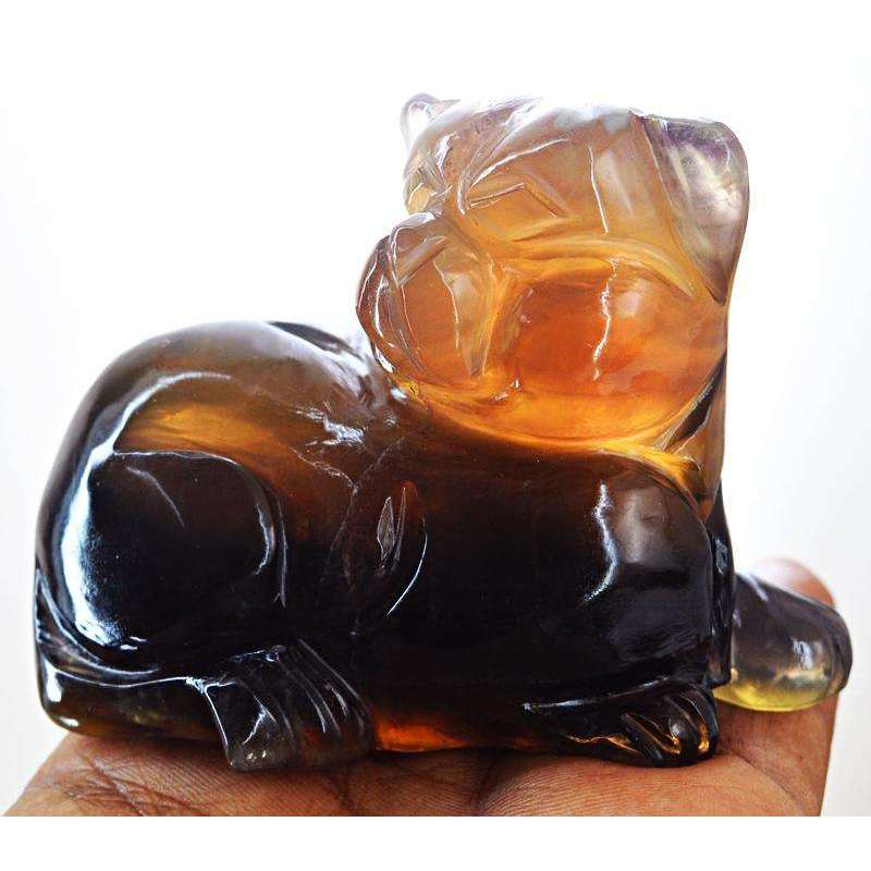 gemsmore:Multicolor Fluorite Hand Carved Cat - Genuine Gemstone