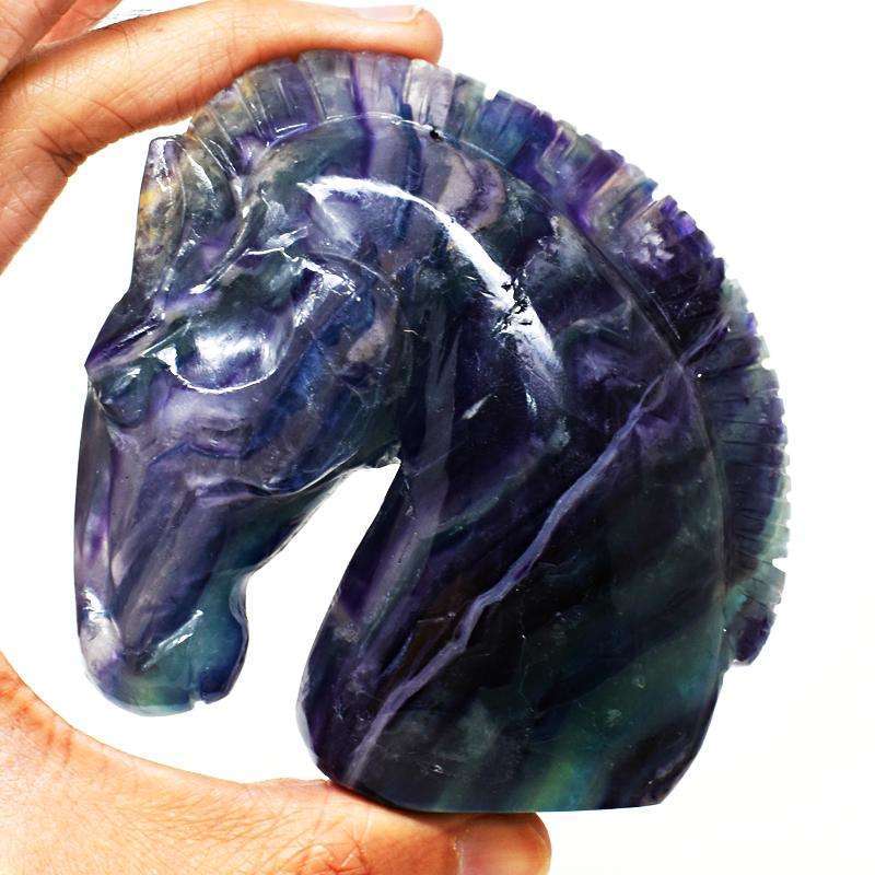 gemsmore:Multicolor Fluorite Hand Carved Horse Head (BUST)