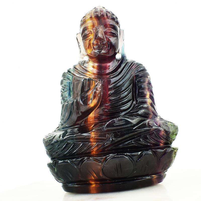 gemsmore:Multicolor Fluorite Hand Carved Lord Buddha Idol