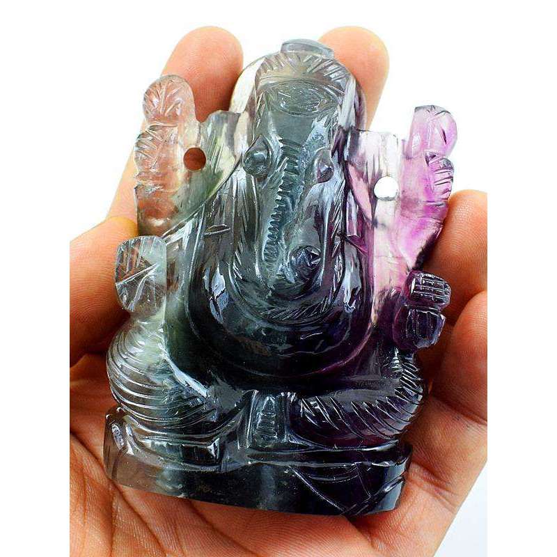 gemsmore:Multicolor Fluorite Hand Carved Lord Ganesha Idol