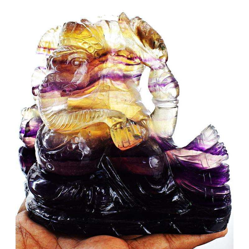 gemsmore:Multicolor Fluorite Hand Carved Lord Ganesha Idol Statue