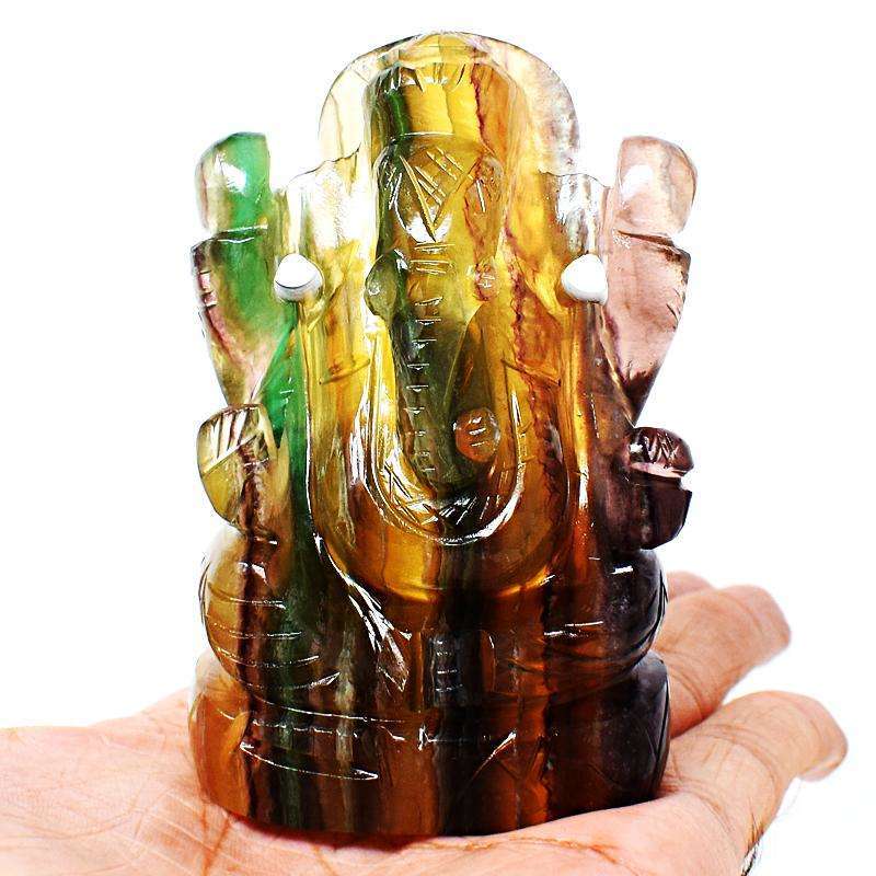 gemsmore:Multicolor Fluorite Hand Carved Lord Ganesha Idol