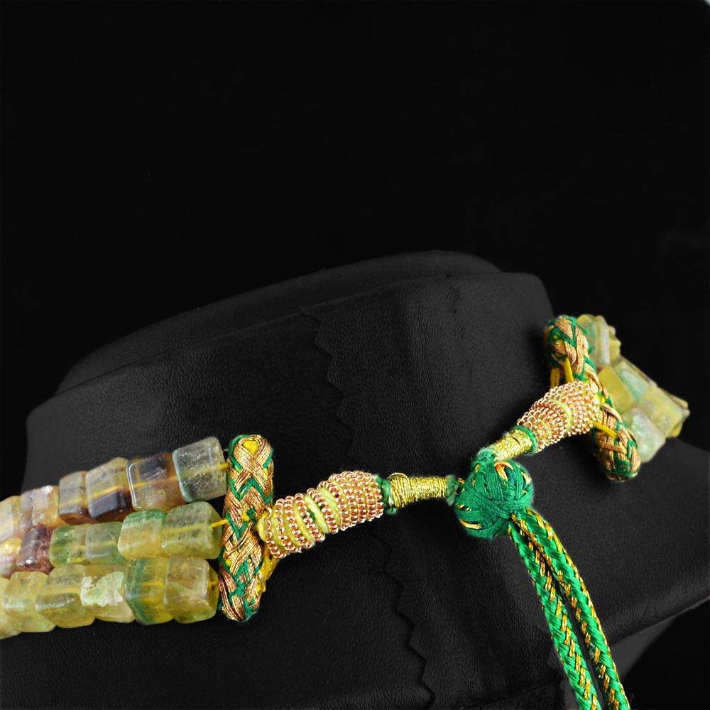 gemsmore:Multicolor Fluorite Necklace Natural 3 Line Untreated Beads