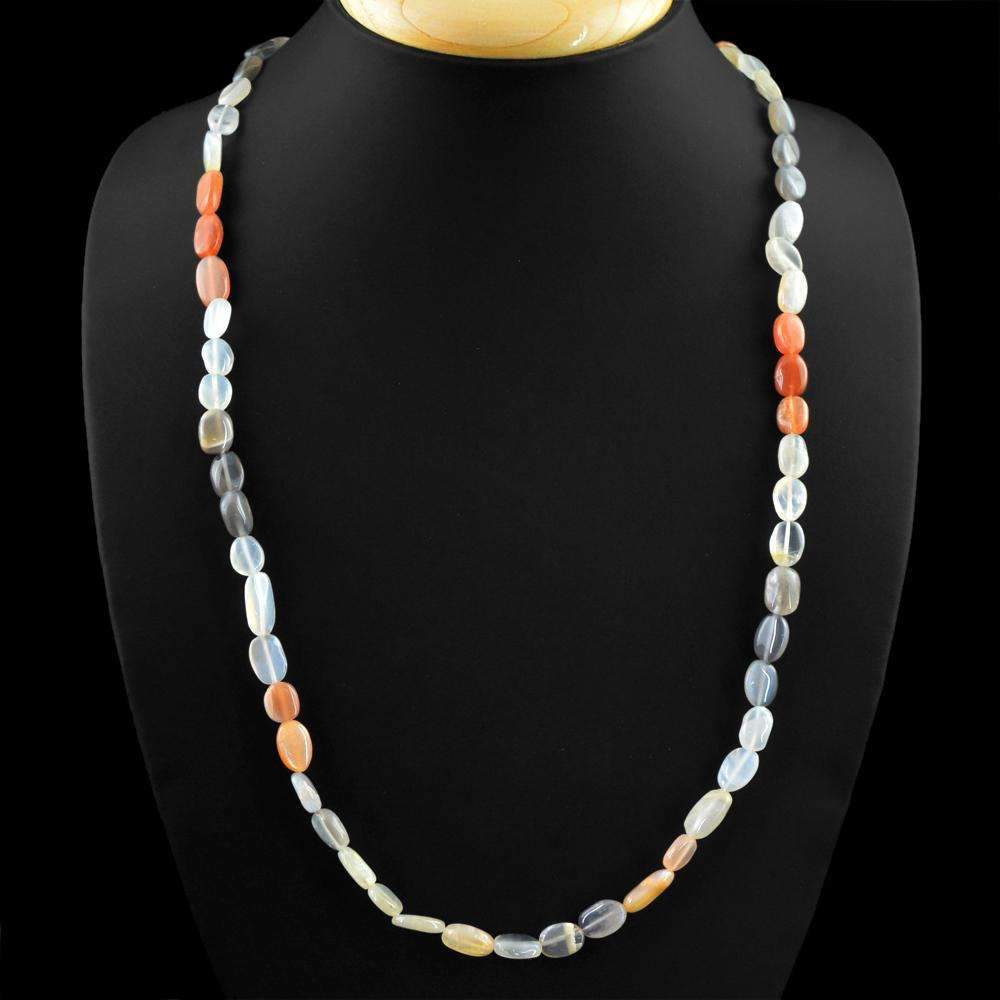 gemsmore:Multicolor Moonstone Necklace Natural Untreated Oval Shape Beads