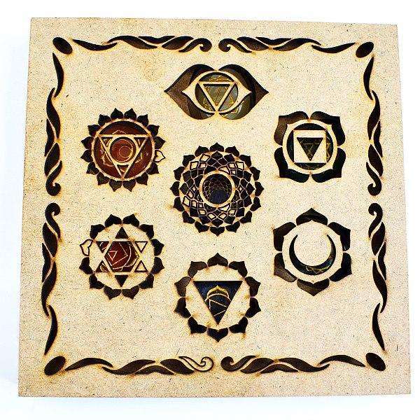 gemsmore:Multicolor Seven Chakra Carved Gemstone In Wooden Box