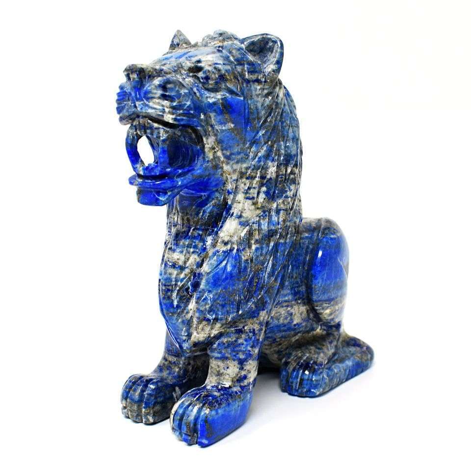 gemsmore:Museum Size 6900 carats Big Natural Denim Blue Lapis Lazuli Carved Lion