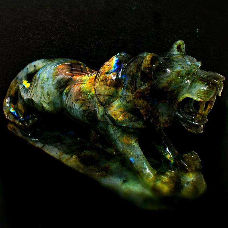 gemsmore:Museum Size Amazing Flash Labradorite Carved Lion