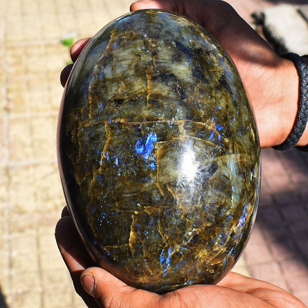 gemsmore:Museum Size Massive Flashy Labradorite Healing Carved Egg