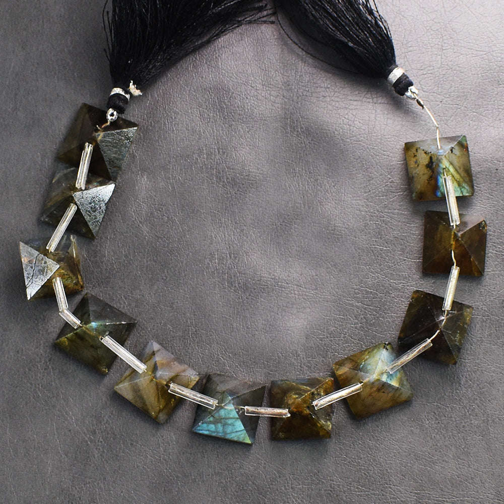 gemsmore:Natural 152 Carats 09 Inches Genuine Golden & Blue Flash Labradorite Beads Strand