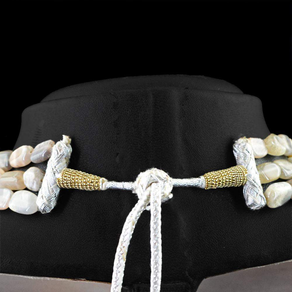 gemsmore:Natural Agate Necklace 3 Line Untreated Beads