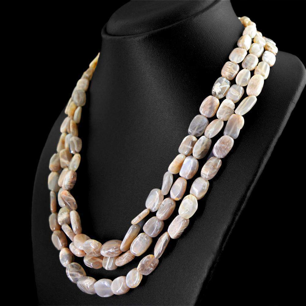 gemsmore:Natural Agate Necklace 3 Line Untreated Beads