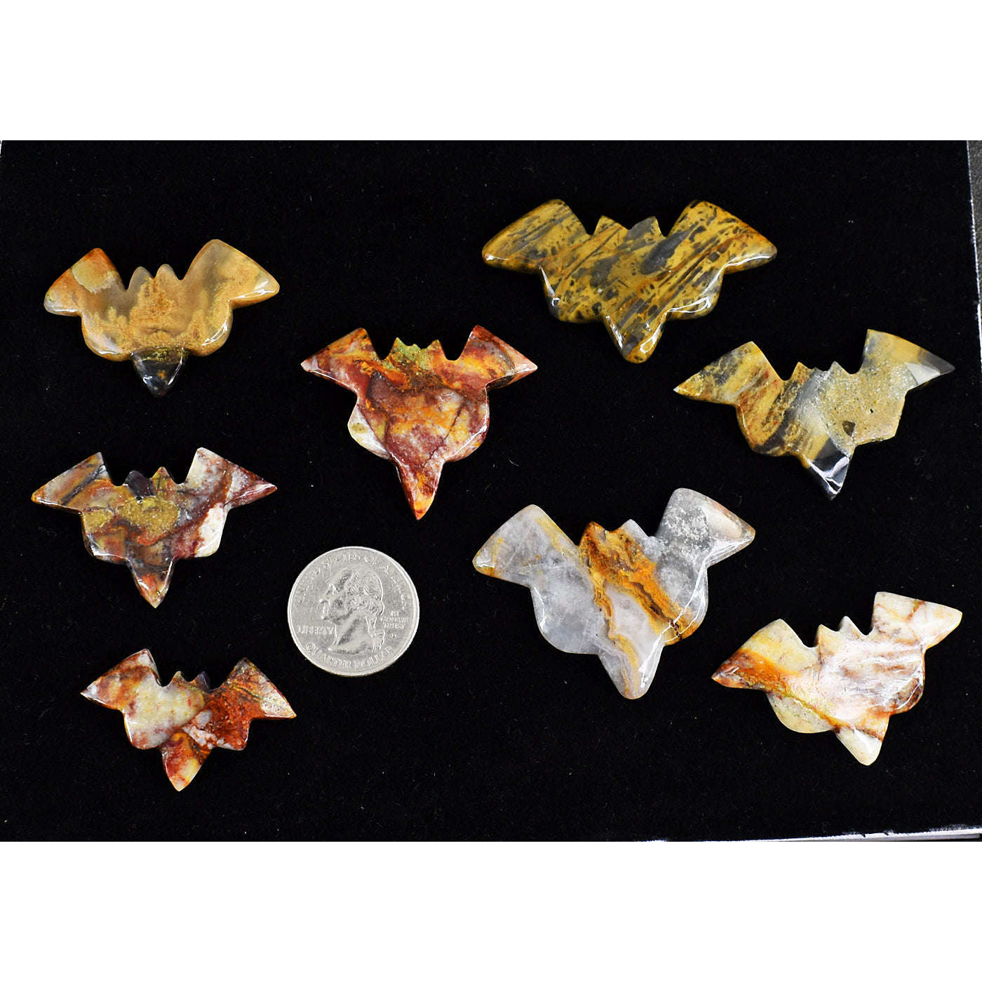 gemsmore:Natural Amazing Agate Untreated Carved Bat Cabochon Lot