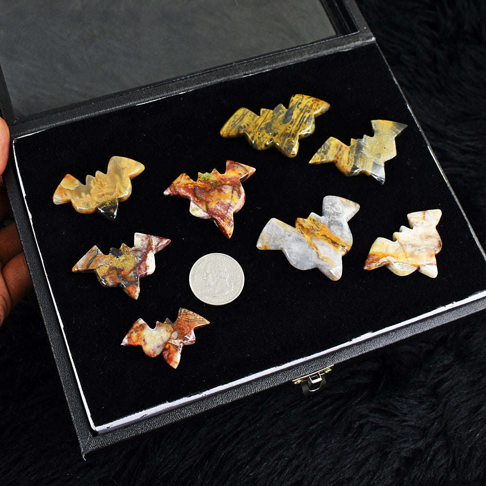gemsmore:Natural Amazing Agate Untreated Carved Bat Cabochon Lot