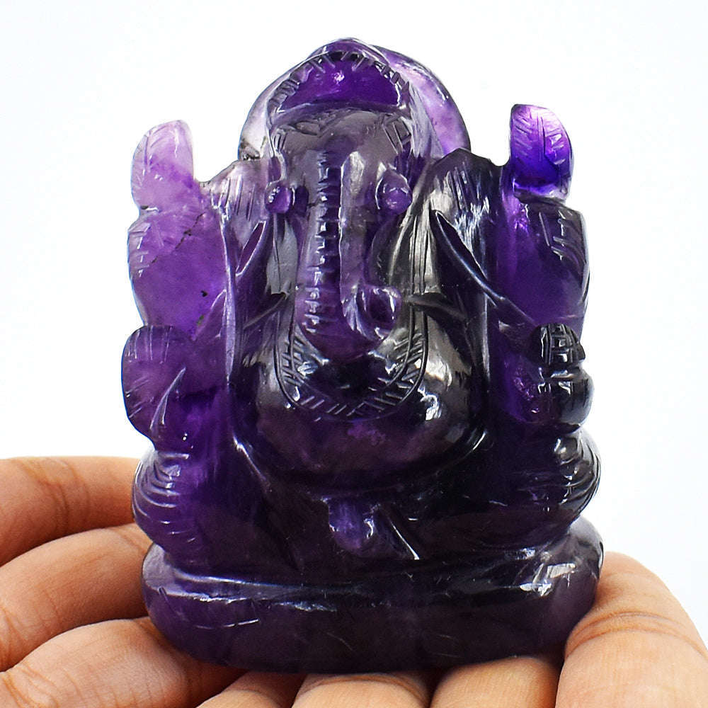 gemsmore:Natural Amazing Amethyst Hand Carved Lord Ganesha