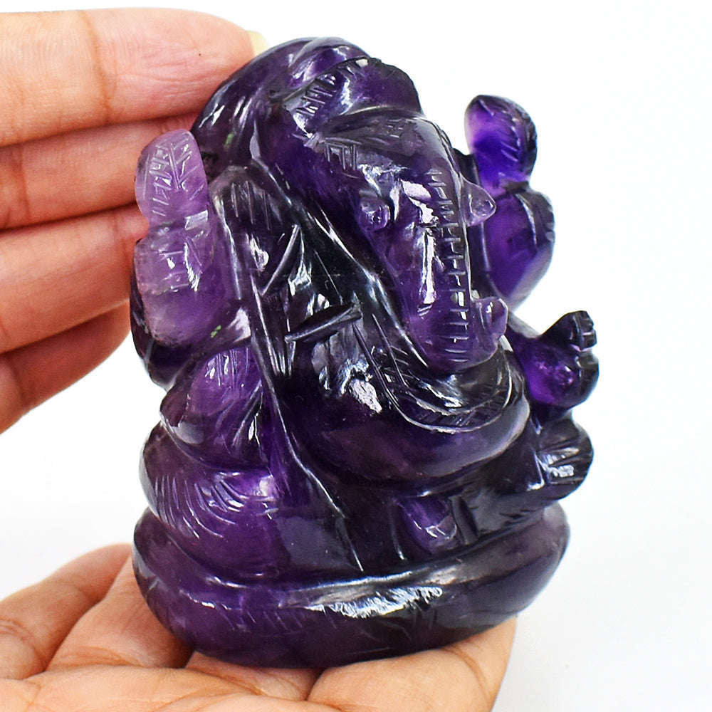 gemsmore:Natural Amazing Amethyst Hand Carved Lord Ganesha