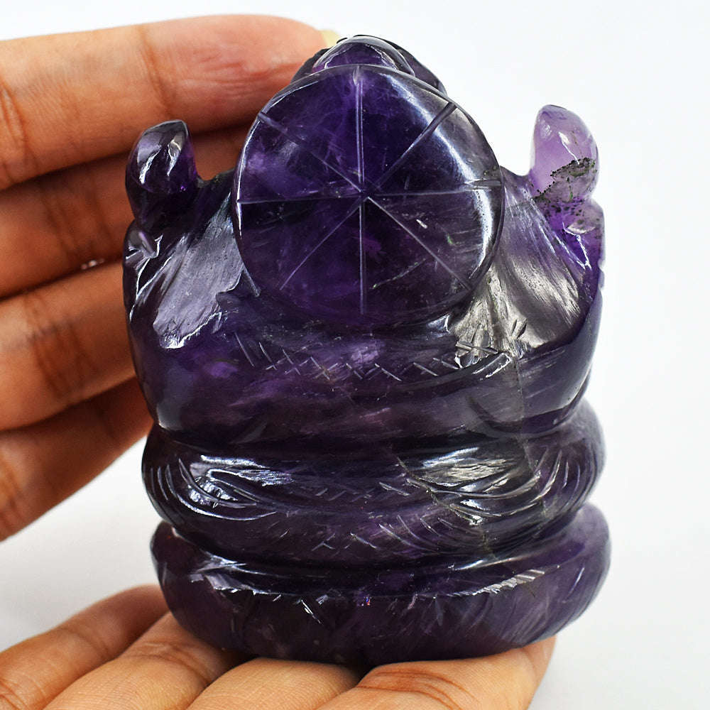 gemsmore:Natural Amazing Amethyst Hand Carved Lord Ganesha