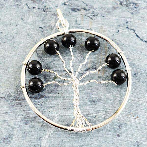 gemsmore:Natural Amazing Black Spinel Round Shape Healing Tree Pendant