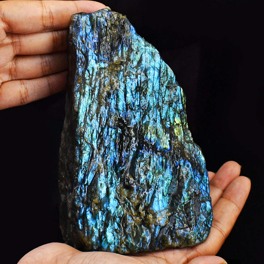 gemsmore:Natural Amazing Blue & Green Flash Labradorite Rough Mountain
