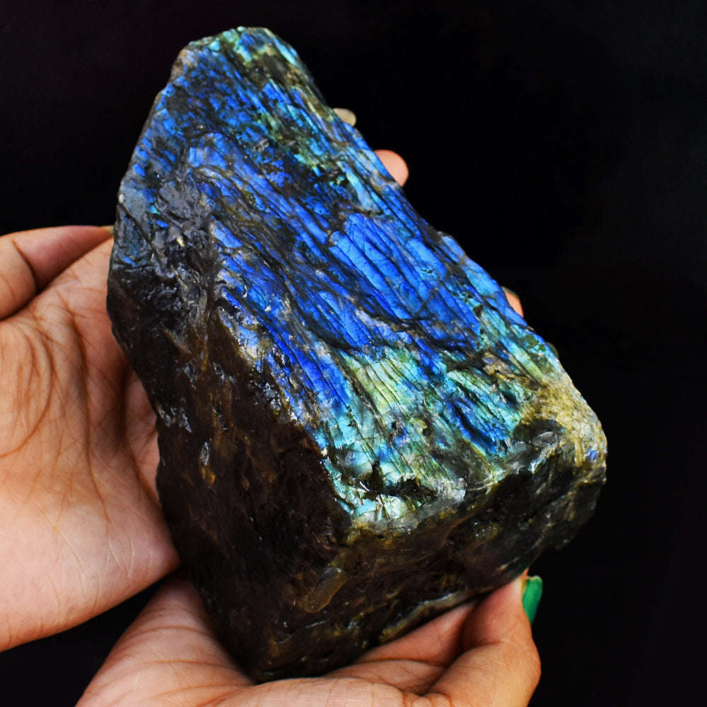 gemsmore:Natural Amazing Blue & Green Flash Labradorite Rough Mountain