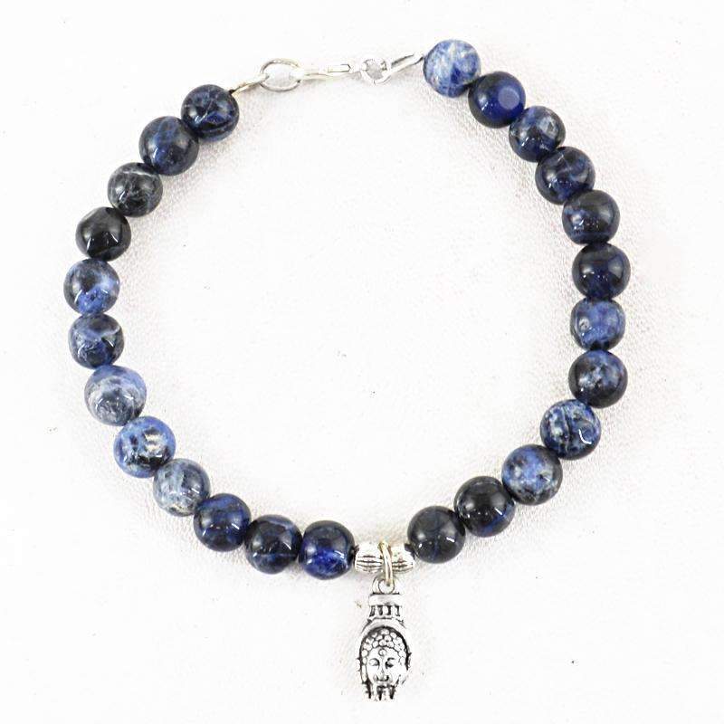 gemsmore:Natural Amazing Blue Sodalite Bracelet - Round Shape Charm Beads
