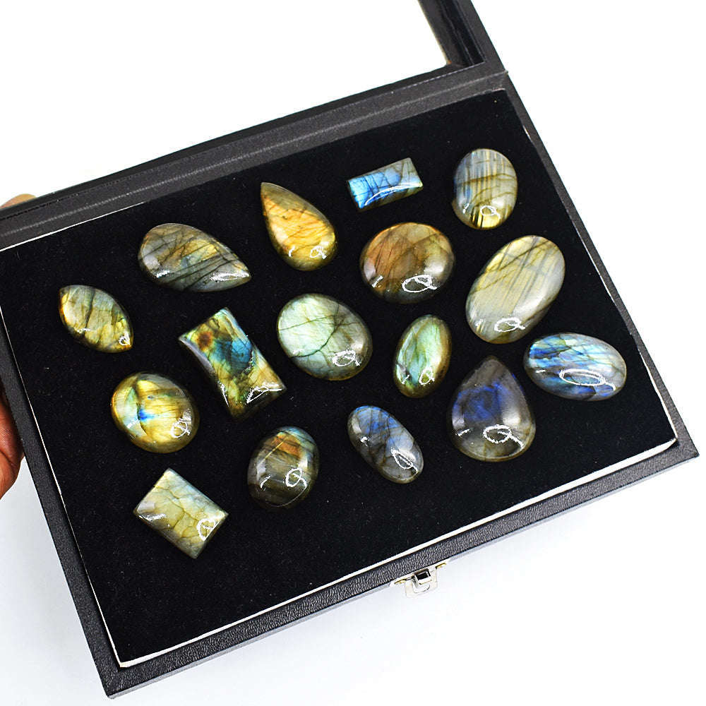 gemsmore:Natural Amazing Flash Labradorite Cabochon Lot