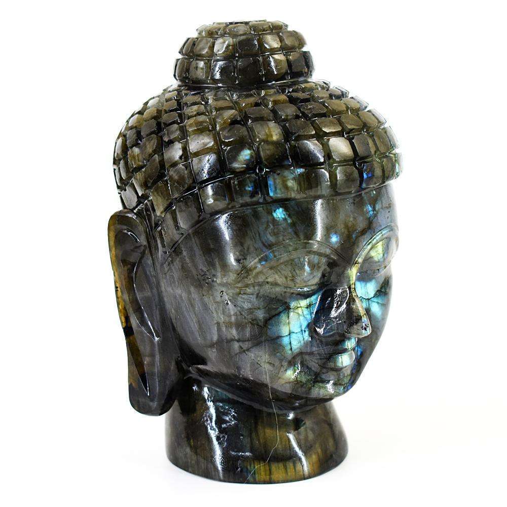 gemsmore:Natural Amazing Flash Labradorite Hand Carved Buddha Head