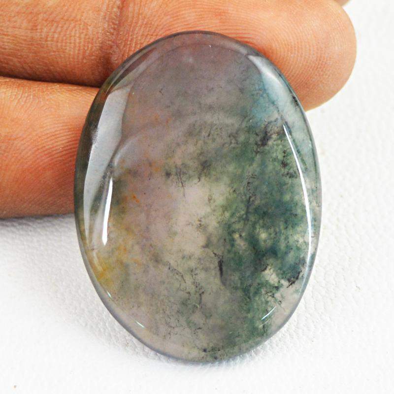 gemsmore:Natural Amazing Green Moss Agate Oval Shape Gemstone