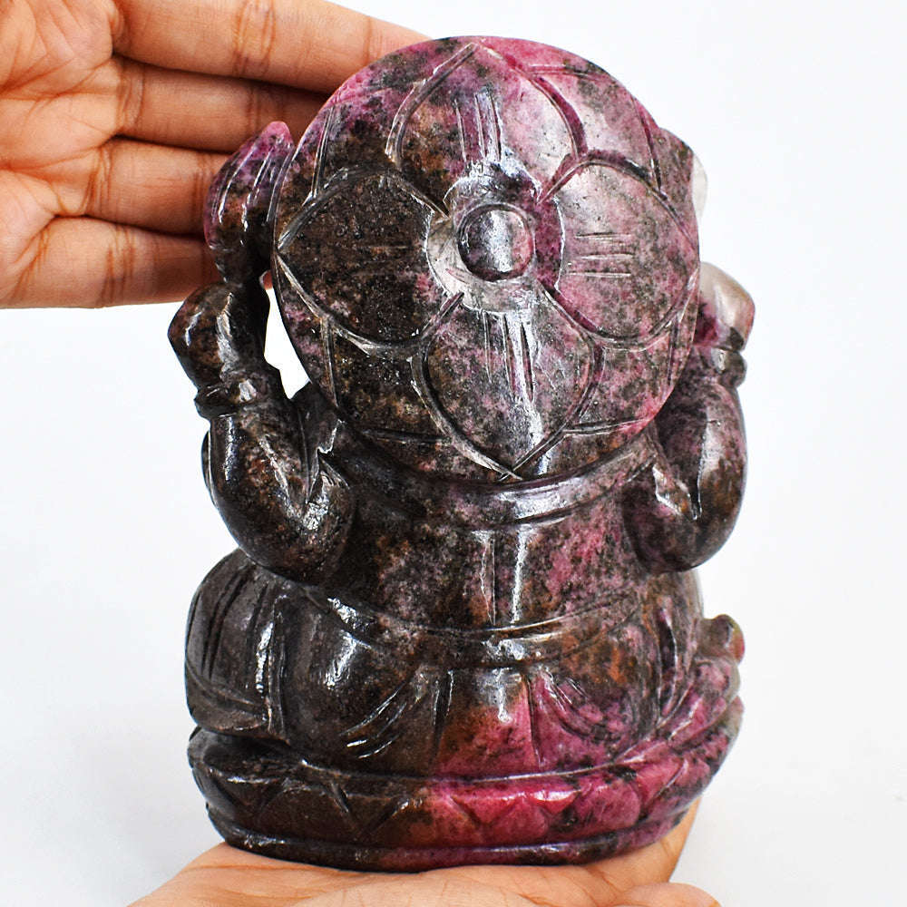 gemsmore:Natural Amazing Pink Rhodonite Hand Carved Lord Ganesha