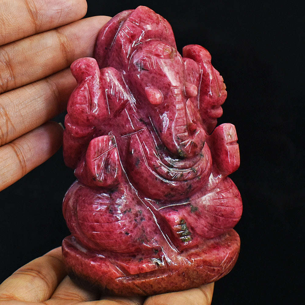 gemsmore:Natural Amazing Pink Rhodonite Hand Carved Lord Ganesha