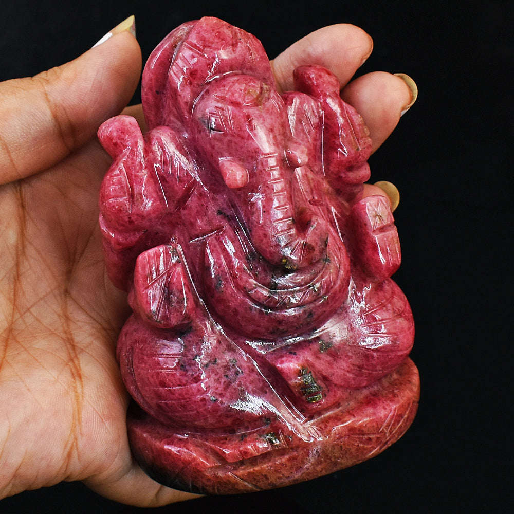 gemsmore:Natural Amazing Pink Rhodonite Hand Carved Lord Ganesha