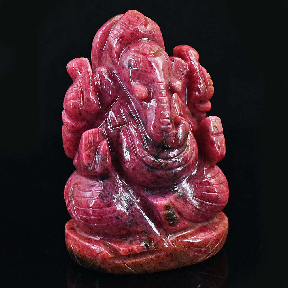 gemsmore:Natural Amazing Pink Rhodonite Hand Carved Lord Ganesha