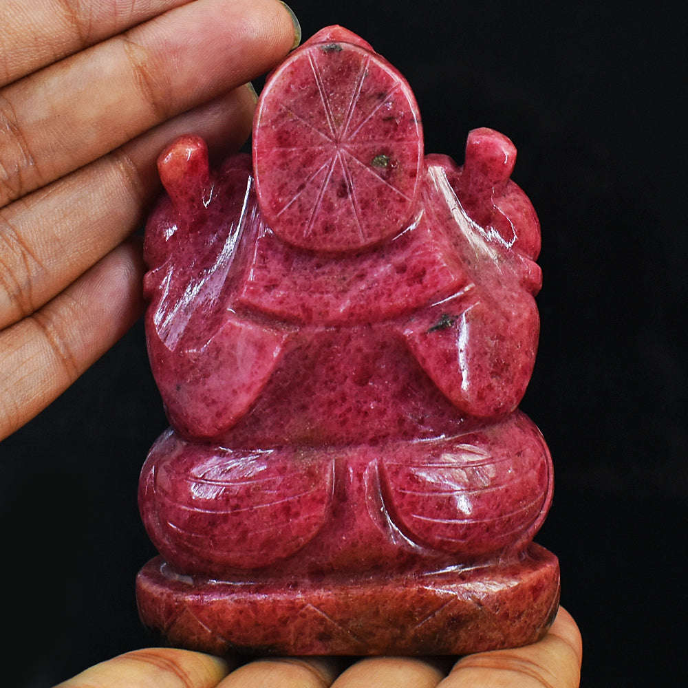 gemsmore:Natural Amazing Pink Rhodonite Hand Carved Lord Ganesha