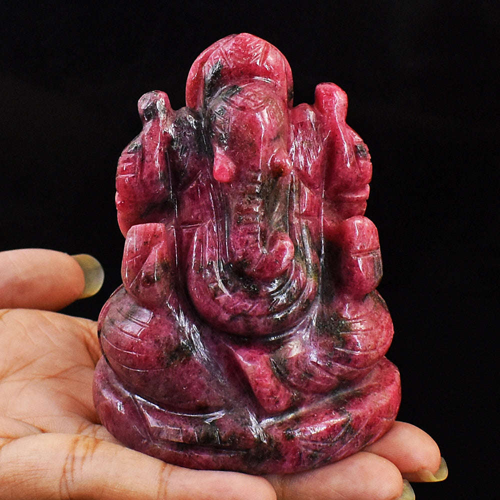 gemsmore:Natural Amazing Pink Rhodonite Hand Carved Lord Ganesha