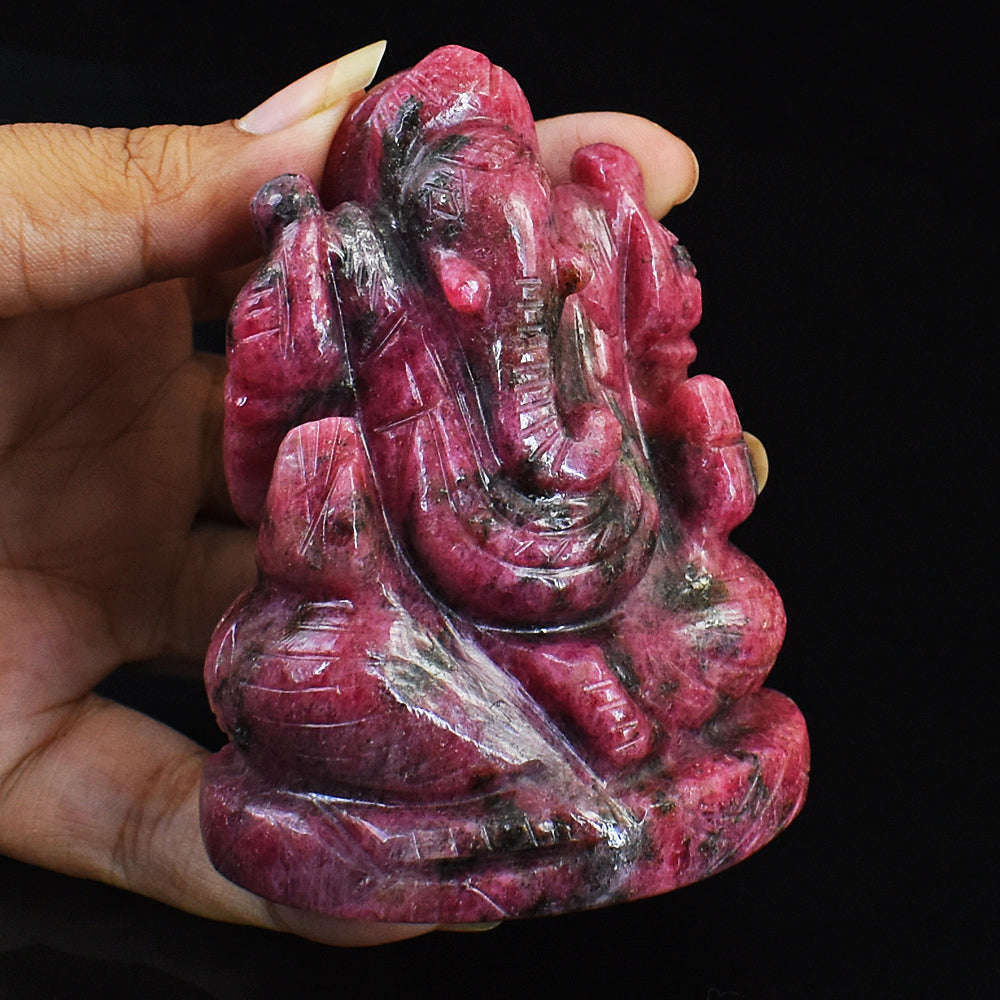 gemsmore:Natural Amazing Pink Rhodonite Hand Carved Lord Ganesha