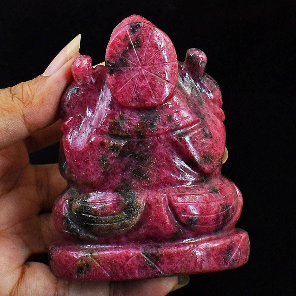 gemsmore:Natural Amazing Pink Rhodonite Hand Carved Lord Ganesha