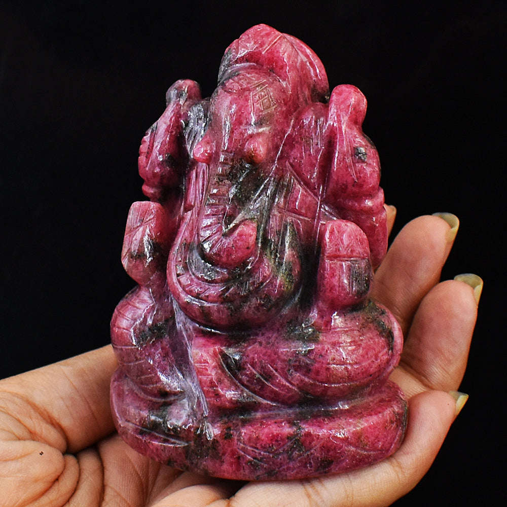 gemsmore:Natural Amazing Pink Rhodonite Hand Carved Lord Ganesha