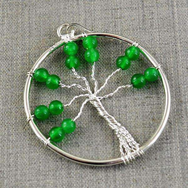 gemsmore:Natural Amazing Round Shape Green Jade Tree Pendant