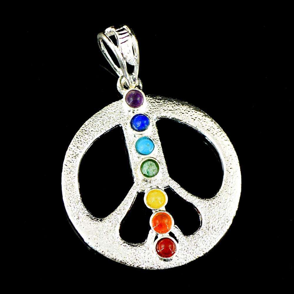 gemsmore:Natural Amazing Round Shape Seven Chakra Healing Pendant