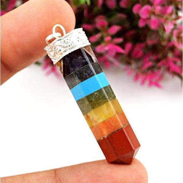gemsmore:Natural Amazing Seven Chakra Healing Point Pendant
