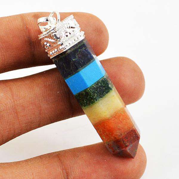 gemsmore:Natural Amazing Seven Chakra Healing Point Pendant