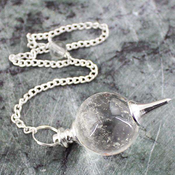 gemsmore:Natural Amazing White Quartz Healing Ball Point Pendulum