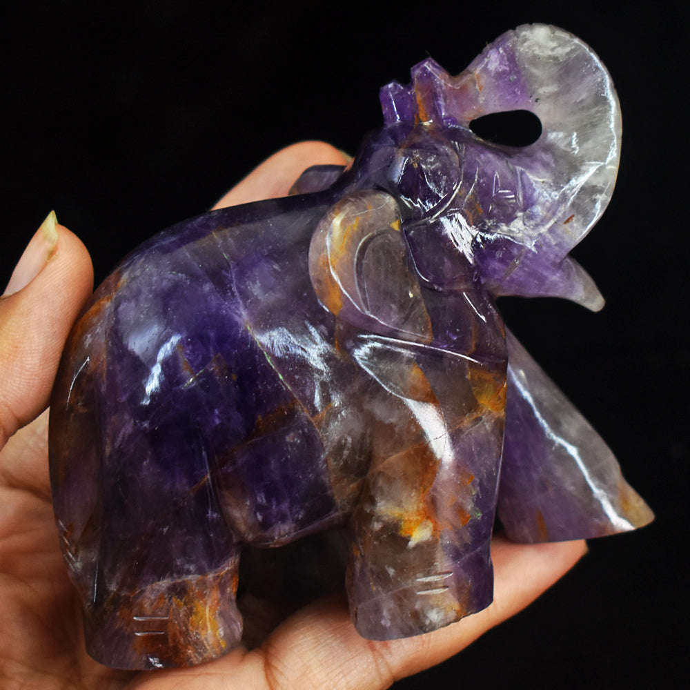 gemsmore:Natural  Amethyst Hand Carved Genuine Crystal Gemstone Carving Elephant