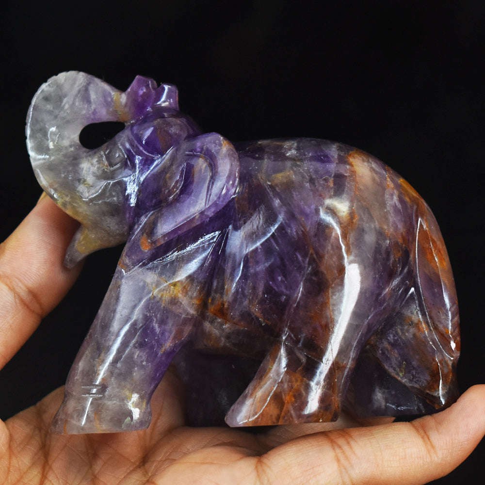gemsmore:Natural  Amethyst Hand Carved Genuine Crystal Gemstone Carving Elephant