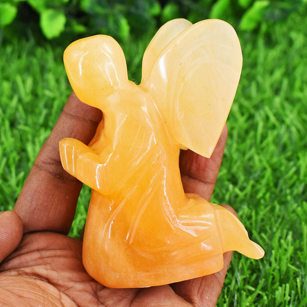 gemsmore:Natural Aventurine Hand Carved Genuine Crystal Gemstone Carving Praying Angel