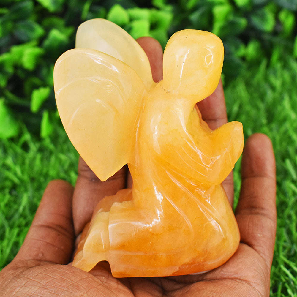 gemsmore:Natural Aventurine Hand Carved Genuine Crystal Gemstone Carving Praying Angel