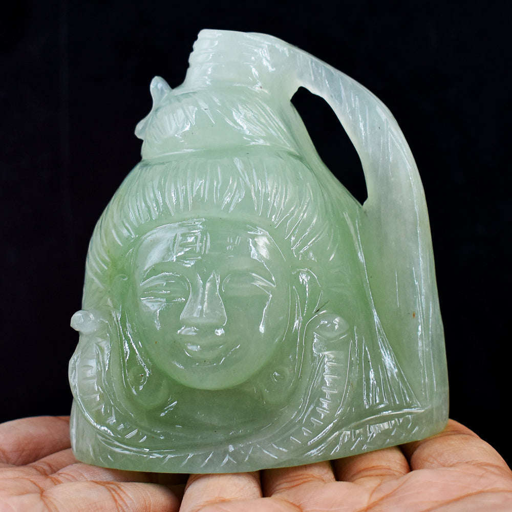 gemsmore:Natural  Aventurine Hand Carved  Lord Shiva Head Gemstone