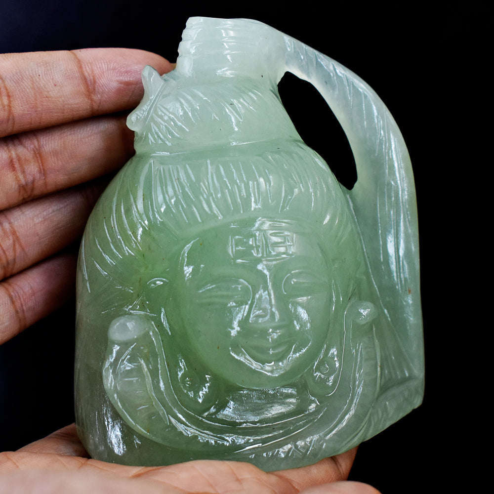 gemsmore:Natural  Aventurine Hand Carved  Lord Shiva Head Gemstone