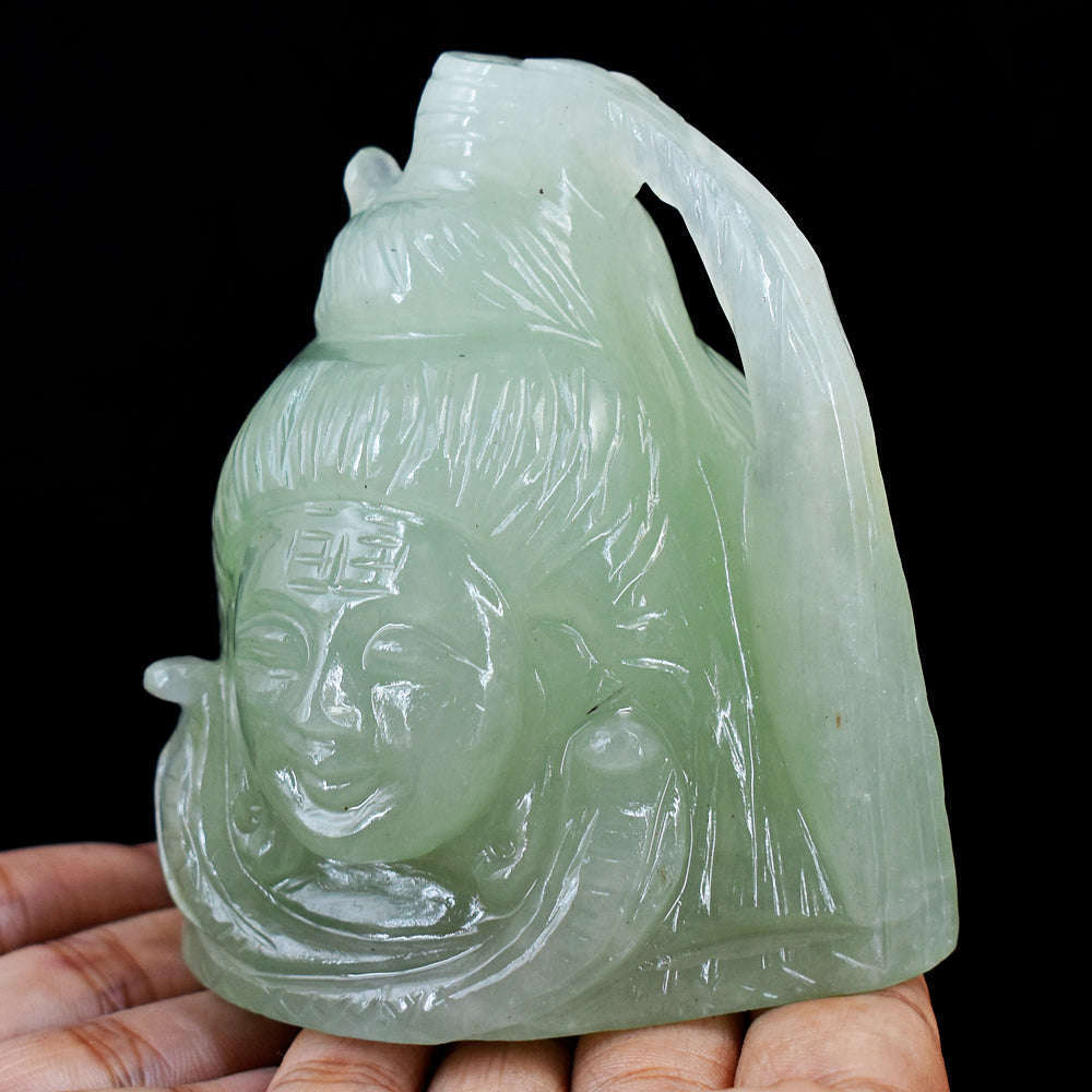 gemsmore:Natural  Aventurine Hand Carved  Lord Shiva Head Gemstone