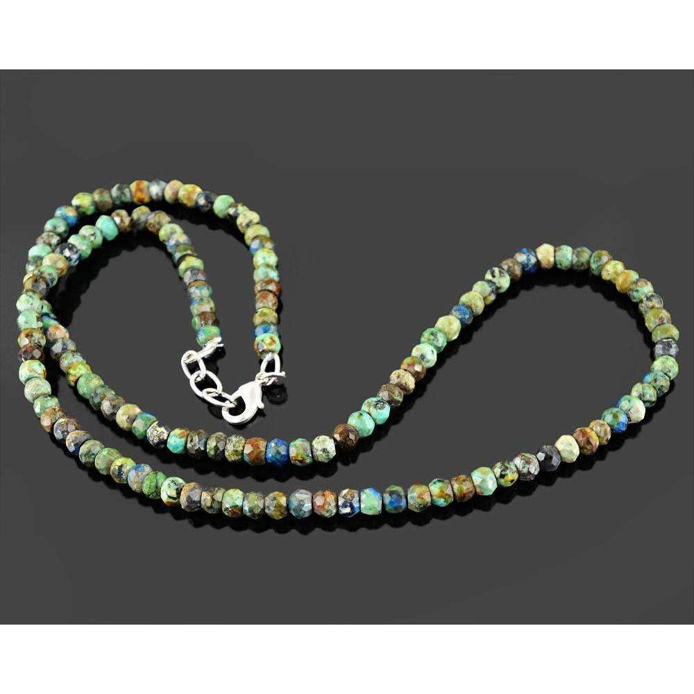 gemsmore:Natural Azurite Necklace Faceted Round Shape Beads